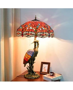 Europa Tiffany Colored Glass Living Room Restaurant Hotel Decoration Large Desk Lamp Red Dragonfly Crane Art Lamp