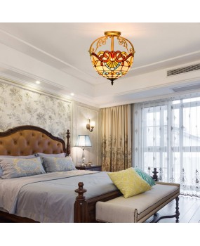 30CM European style Tiffany retro Baroque colored glass restaurant bedroom hallway glass semi ceiling light