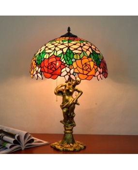 40CM Europa Tiffany Colorful Rose Glass Living Room Dining Room Bedroom Desk Lamp Beauty Base Hotel