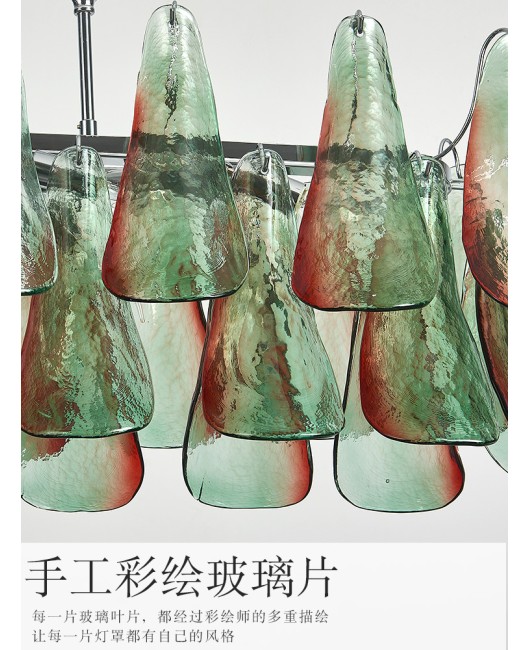 French Murano Restaurant Designer's Mura Restaurant Green Petals Handmade Glass Vintage Villa Pendant Light