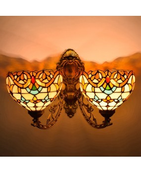 Europa Tiffany Corridor Double Headed Wall Light American Baroque Colored Glass Living Room Dining Room Bar Glass Light