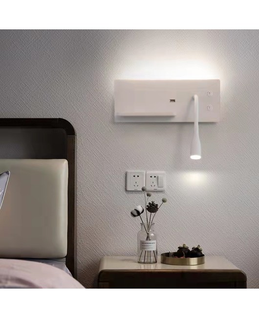 Simple LED bedroom bedside reading wall lamp USB port mobile wireless charging hotel hotel reading engineering wall lamp