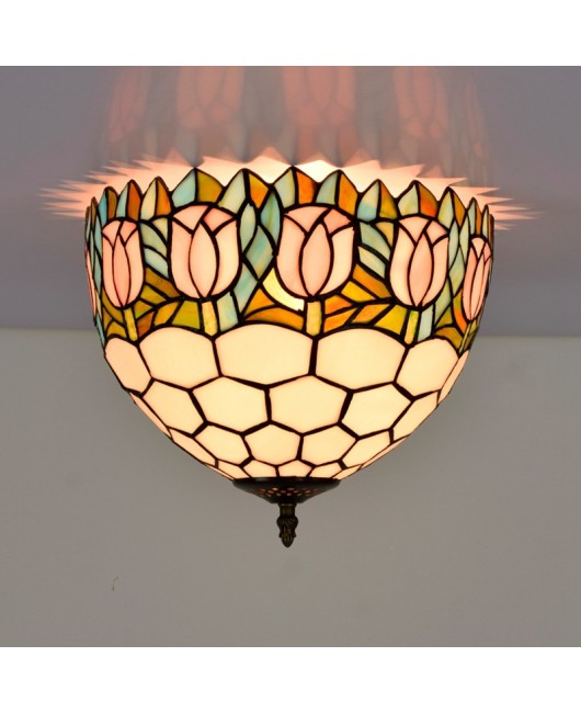 30CM Europa Tiffany Tulip Tiffany Colored Glass Dining Room Bedroom Corridor Glass Ceiling Light