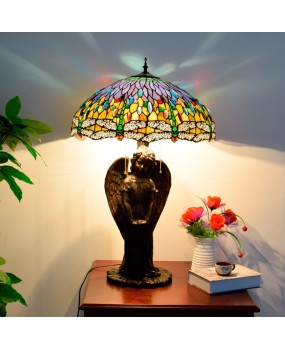 Europa Tiffany Vintage Luxury Decoration Colored Glass Mediterranean Blue Dragonfly Art Large Living Room Desk Lamp