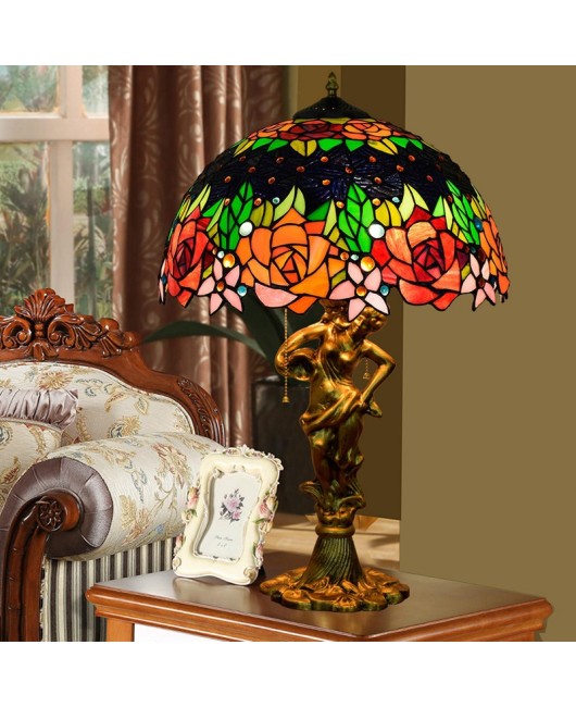 40CM Europa Tiffany Black Rose Art Colored Glass Hotel Bar Living Room Dining Room Bedroom Desk Lamp
