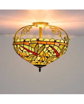40CM European style Tiffany retro green background dragonfly colored glass restaurant bedroom corridor glass ceiling light
