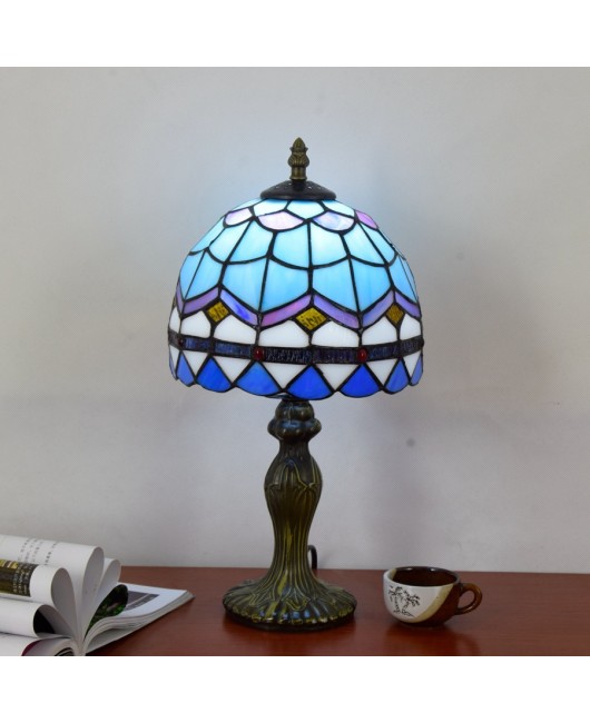 Minimalist European Blue Mediterranean Tiffany Colored Glass Bedhead Desk Lamp 20CM Small Light Fixture