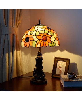 Europa Tiffany American Countryside Sunflower Living Room Dining Room Bedroom Bedside Table Lamp Bar Decorative Glass Lamp