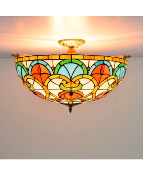 65CM Europa Tiffany Peach Heart Beads Colored Glass Small Living Room Dining Room Bar Bedroom Art Semi Ceiling Light