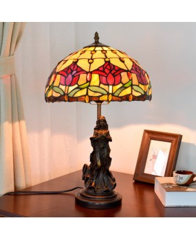 Europa Tiffany Colored Glass Vintage Countryside Red Curcuma Fragrant Restaurant Bedroom Bedside Table Lamp Bar