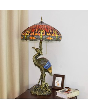Europa Tiffany Retro Red Dragonfly Light Colored Glass Living Room Restaurant Hotel Bar Crane Glass Desk Lamp