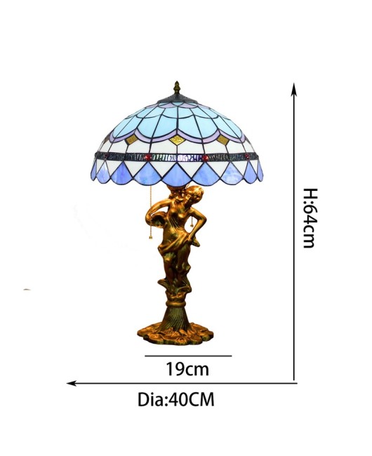 40CM Euro Tiffany Blue Mediterranean Colored Glass Living Room Dining Room Bedroom Bedhead Beauty Alloy Desk Lamp