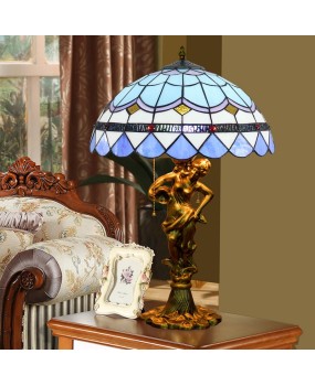 40CM Euro Tiffany Blue Mediterranean Colored Glass Living Room Dining Room Bedroom Bedhead Beauty Alloy Desk Lamp