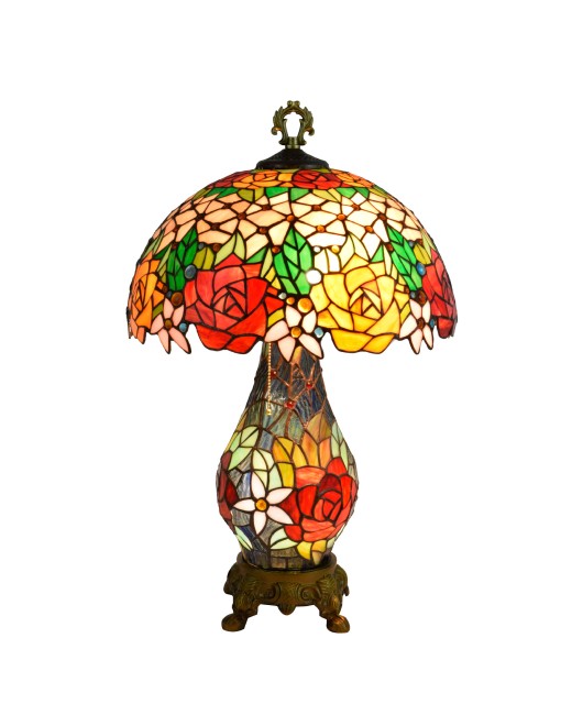 American rose countryside retro mother and child desk lamp, living room dining room bedroom, European Tiffany handmade glass lighting fixture