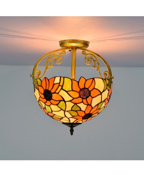 30CM Europa Tiffany Sunflower Colored Glass Dining Bedroom Corridor Bathroom Glass Half Hanging Ceiling Light