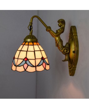 Oucongdi Fan Lamp Retro Colored Glass Living Room Dining Room Bedroom Bar Clubhouse Corridor Balcony Magnolia Wall Lamp