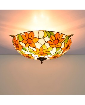 65CM Italian Sunflower Europa Tiffany Colored Glass Small Living Room Restaurant Bar Bedroom Art Semi Ceiling Light