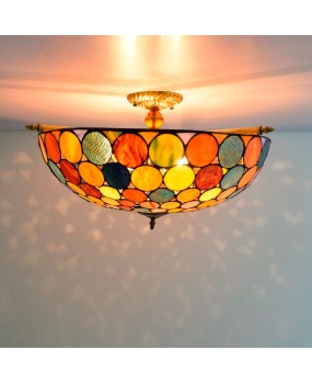 65CM Oucong Tiffany Colored Glass Small Living Room Dining Room Bar Bedroom Art Glass Light Semi Ceiling Light
