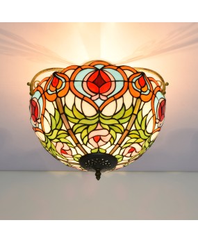 40CM Oucong Tiffany Peach Countryside Colored Glass Restaurant Bedroom Corridor Glass Half Hanging Ceiling Light