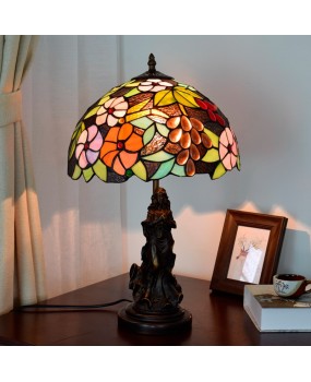 Europa Tiffany Rural Vintage Grape Restaurant Bedroom Bedside Table Lamp Bar Minimally Decorated Glass Lamp