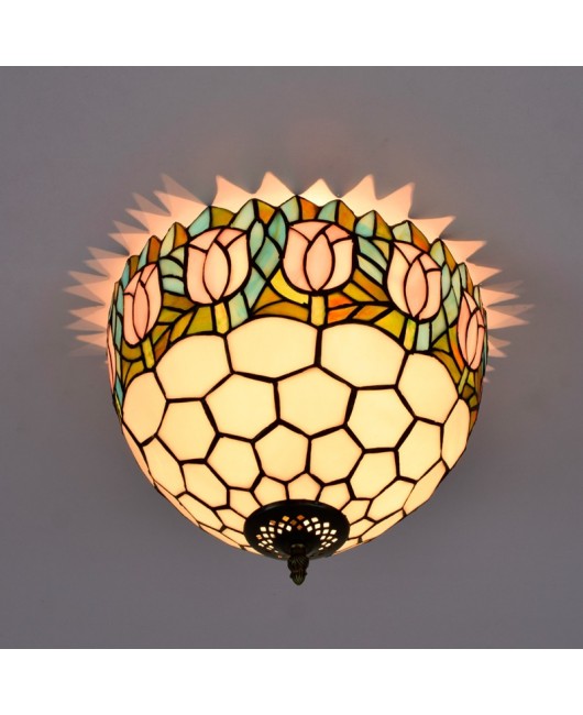 30CM Europa Tiffany Tulip Tiffany Colored Glass Dining Room Bedroom Corridor Glass Ceiling Light
