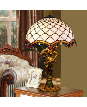40CM Euro Tiffany Mediterranean White Beads Colored Glass Living Room Dining Room Bedroom Beauty Alloy Desk Lamp