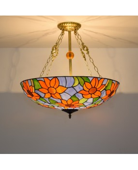60CM American style minimalist retro creative European Tiffany colored glass living room dining room bedroom pendant light