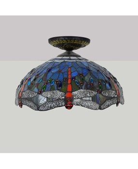 40CM European Blue Dragonfly Tiffany Colored Glass Dining Room Bedroom Corridor Glass Ceiling Light