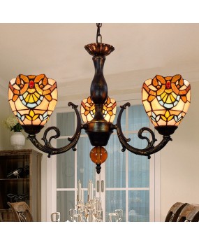 Europa Tiffany Colored Glass Restaurant Bedroom Bar Clubhouse Lobby Balcony Baroque Three Head Pendant Light