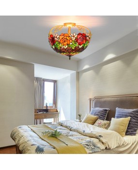 40CM European style Tiffany black background rose colored glass restaurant bedroom hallway glass semi hanging ceiling light