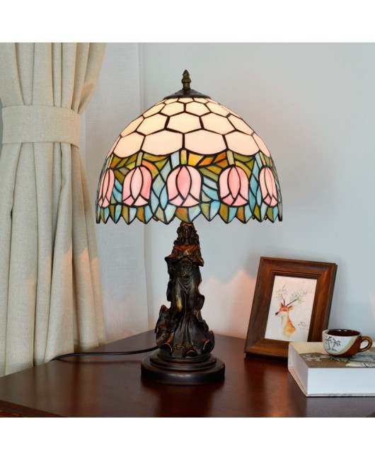 American Pink Curcuma Fragrant Restaurant Bedroom Bedhead Desk Lamp Bar Retro Euro Tiffany Colored Glass