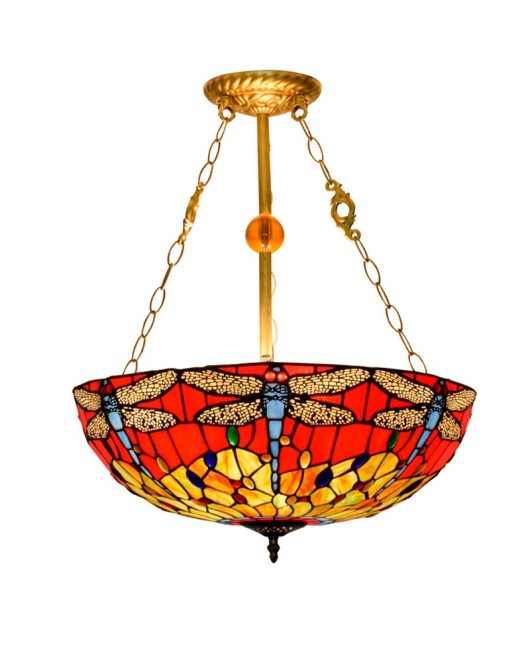 60CM vintage red background dragonfly European style Tiffany European colored glass living room dining room bedroom pendant light