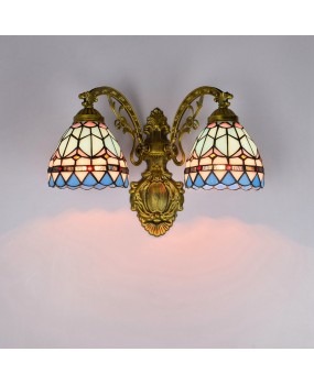 Europa Tiffany Corridor Double Headed Wall Lamp Mediterranean Blue Creative Colored Glass Living Room Dining Room Glass Lamp
