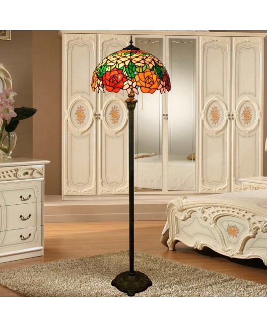European Tiffany Glass Lamp American Colored Glass Handmade Welding Lamp Rural Style Rose Floor Light