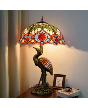 Europa Tiffany Retro Creation Male Crane Desk Lamp Colored Glass Living Room Restaurant Hotel Bar Peach Glass Lamp