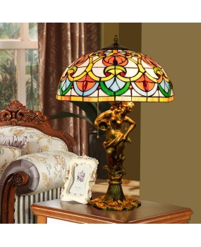40CM Europa Tiffany Peach Heart Beads Retro Colored Glass Hotel Living Room Dining Room Bedroom Desk Lamp Aluminum Alloy