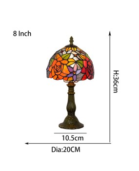 American style European style Tiffany colored glass rose personalized decoration bedroom bedside table lamp bar 20CM lamp