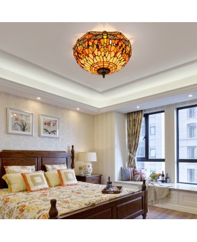40CM Euro Tiffany Vintage Dragonfly Colored Glass Restaurant Bedroom Corridor Bathroom Glass Ceiling Light