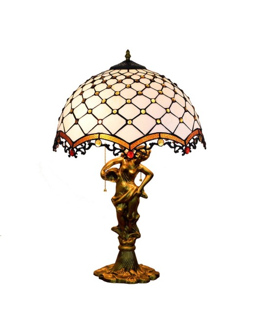 40CM Euro Tiffany Mediterranean White Beads Colored Glass Living Room Dining Room Bedroom Beauty Alloy Desk Lamp
