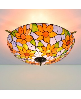 65CM Europa Tiffany Creative Mediterranean Sun Colored Glass Small Restaurant Bar Bedroom Semi Ceiling Light