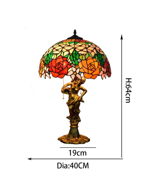 40CM Europa Tiffany Colorful Rose Glass Living Room Dining Room Bedroom Desk Lamp Beauty Base Hotel