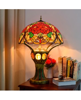 Europa Tiffany Countryside Rose Living Room Bedroom Bar Front Desk Decorative Desk Lamp Decorative Colored Glass