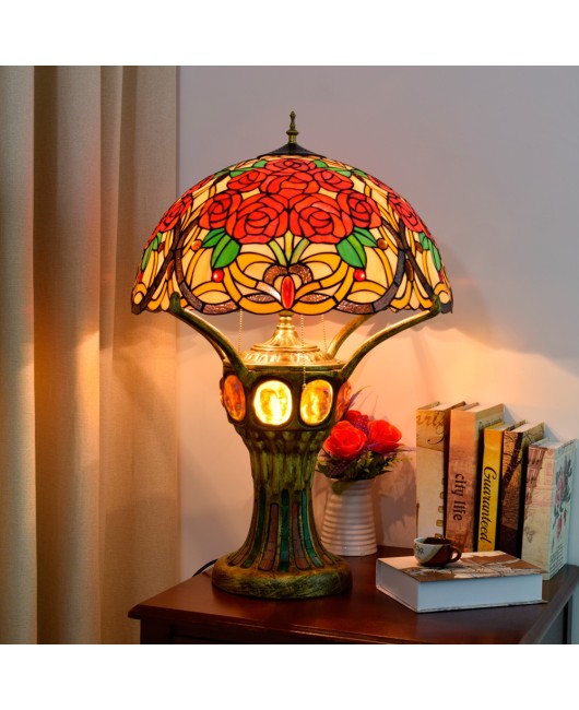 Europa Tiffany Countryside Rose Living Room Bedroom Bar Front Desk Decorative Desk Lamp Decorative Colored Glass