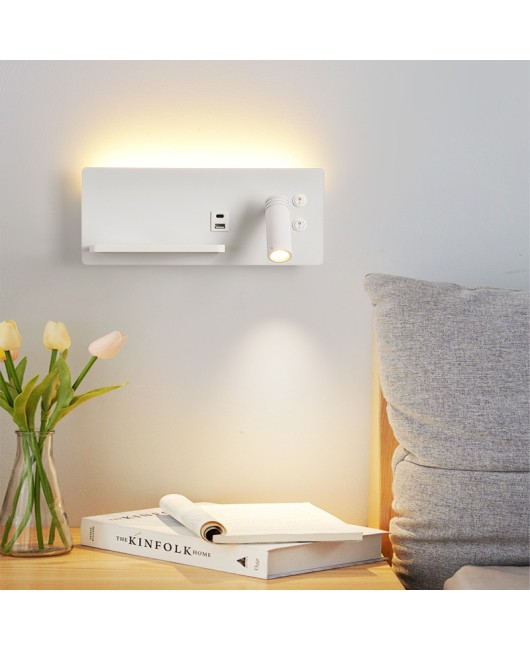 New modern minimalist wireless charging reading bedside lamp multifunctional socket bedroom shelf hotel LED wall light