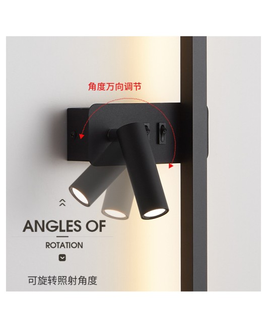 Modern minimalist wall lamp, long strip rotatable with switch, living room TV background wall spotlight, one line reading bedside lamp