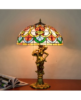 40CM Europa Tiffany Peach Heart Beads Retro Colored Glass Hotel Living Room Dining Room Bedroom Desk Lamp Aluminum Alloy