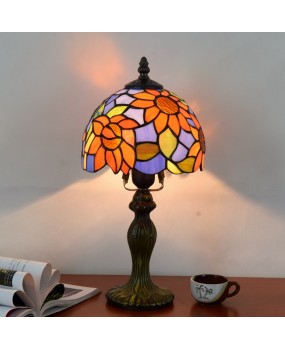 Europa Tiffany Colored Glass Sunflower Bedroom Bedside Table Lamp Bar Hotel Personalized Mediterranean Light