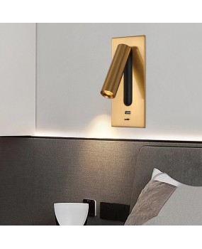 High end chain hotel room bedside reading wall lamp, light luxury minimalist embedded USB rotatable eye protection spotlight