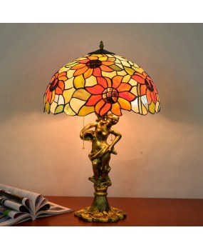 40CM Euro Tiffany Garden Sunflower Art Colored Glass Hotel Living Room Dining Room Bedroom Beauty Desk Lamp