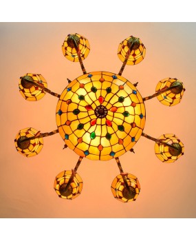 Europa Tiffany Colored Glass Retro Creative Living Room Dining Room Bedroom Multiple Head Warm Color Crystal Glass Hanging Lighting Fixtures